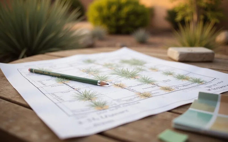 A professional landscape design plan showing plant placement and hardscape elements prepared for HOA review