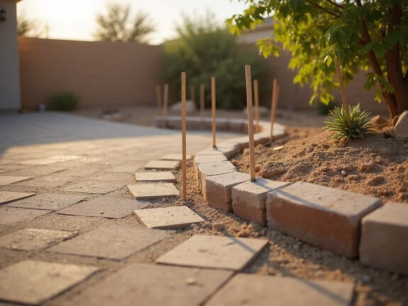 Compacted base preparation with edge restraints for paver patio construction in Surprise AZ