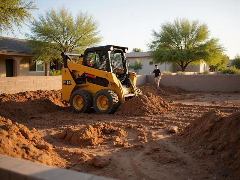 Professional soil grading and site preparation for a new Surprise AZ landscape installation