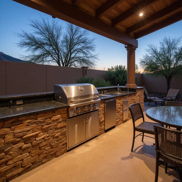 Custom outdoor kitchen with granite countertops
